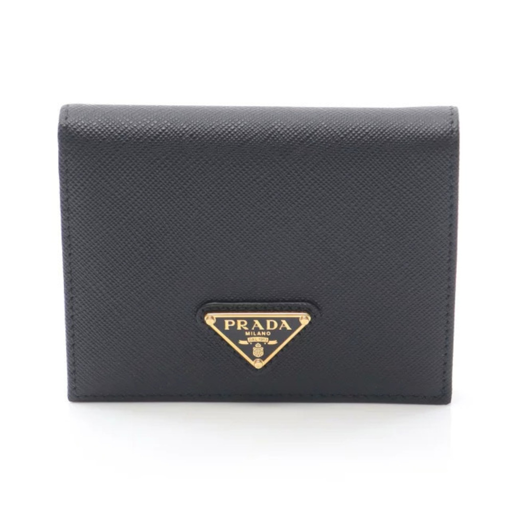Prada SAFFIANO TRIANG Bi fold Wallet Leather Black